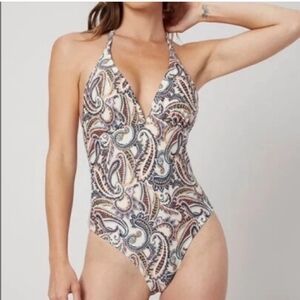 Kian D Women's XL Paisly One Piece Swimsuit Cream Coral